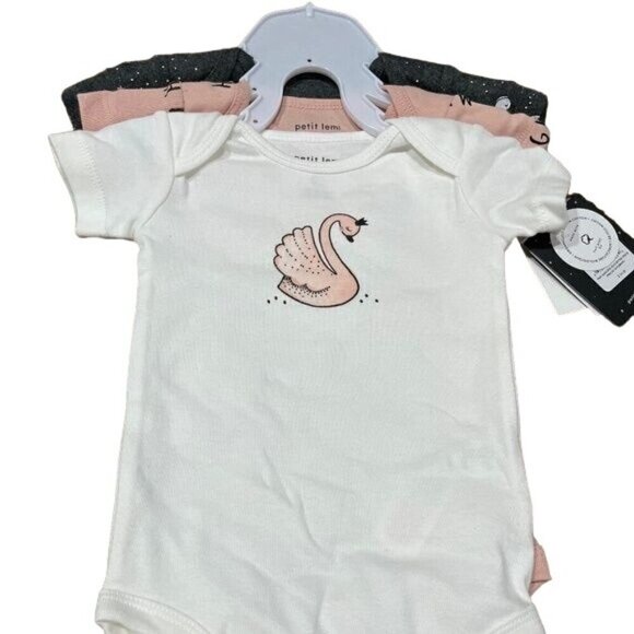 Petit Lem Onesie Set NB Pink Swan Dreams Princess Modern Preppy Classic Retro - Picture 1 of 5
